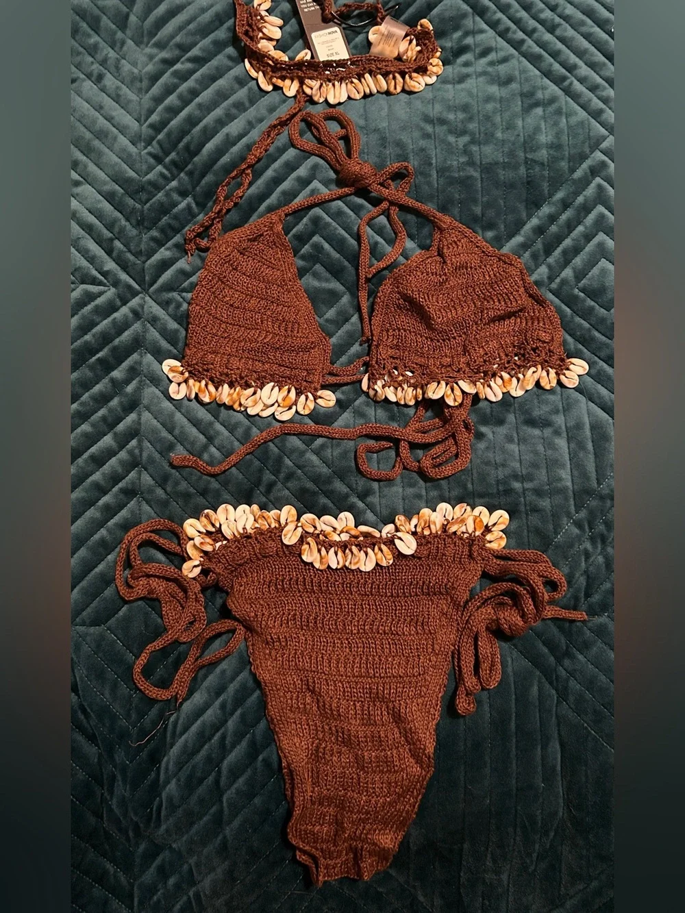 Fashion Nova Brown Crochet Shell-Trim3PC Bikini Set 🤎🔥